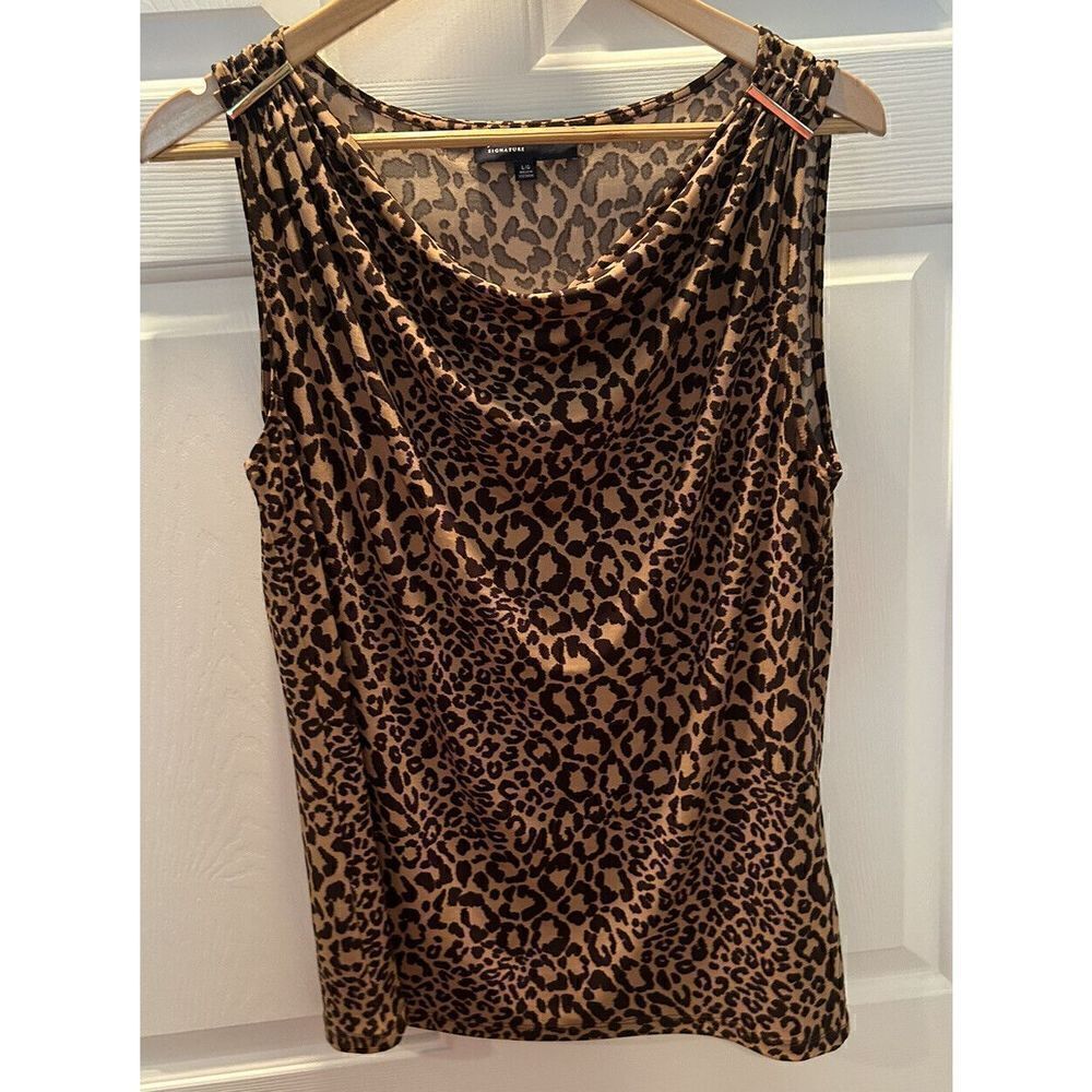 Jones New York Women Top Blouse Sleeveless Leopard Print Size L Tank Shell Cami
